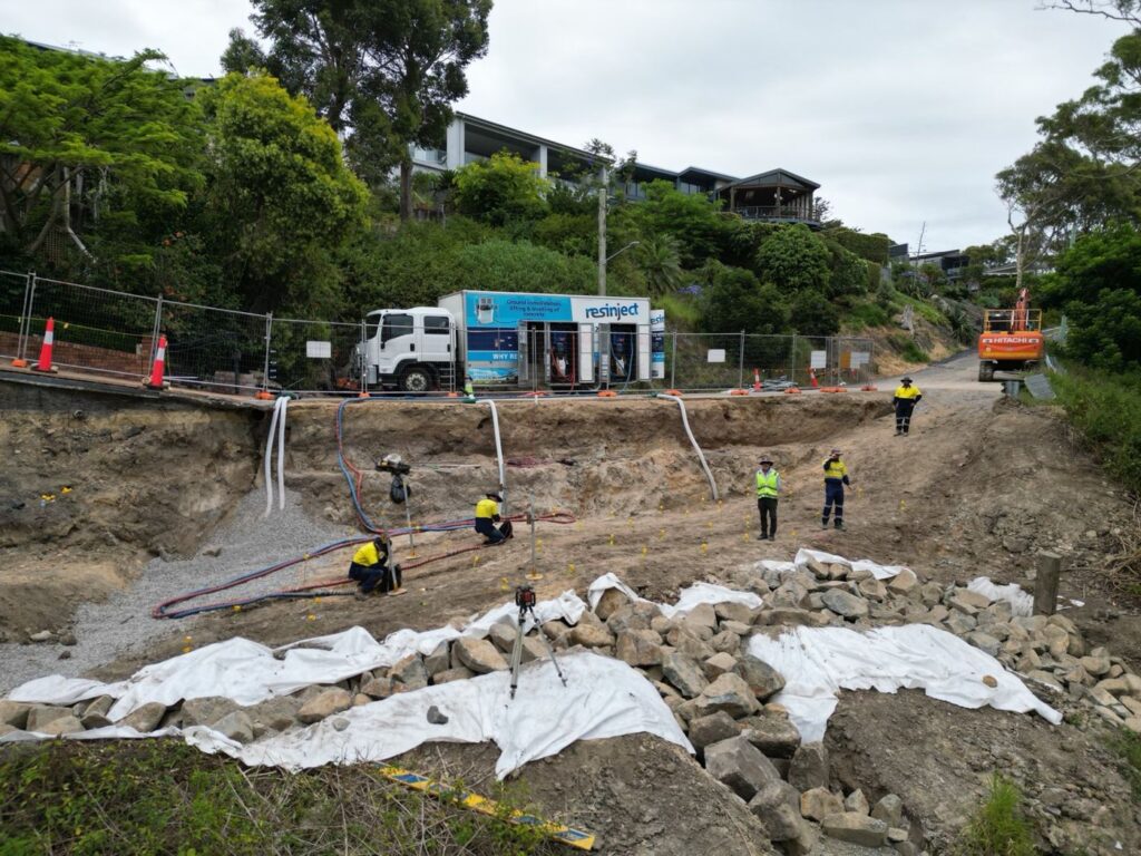 Ground stabilisation works on an eroded embankment